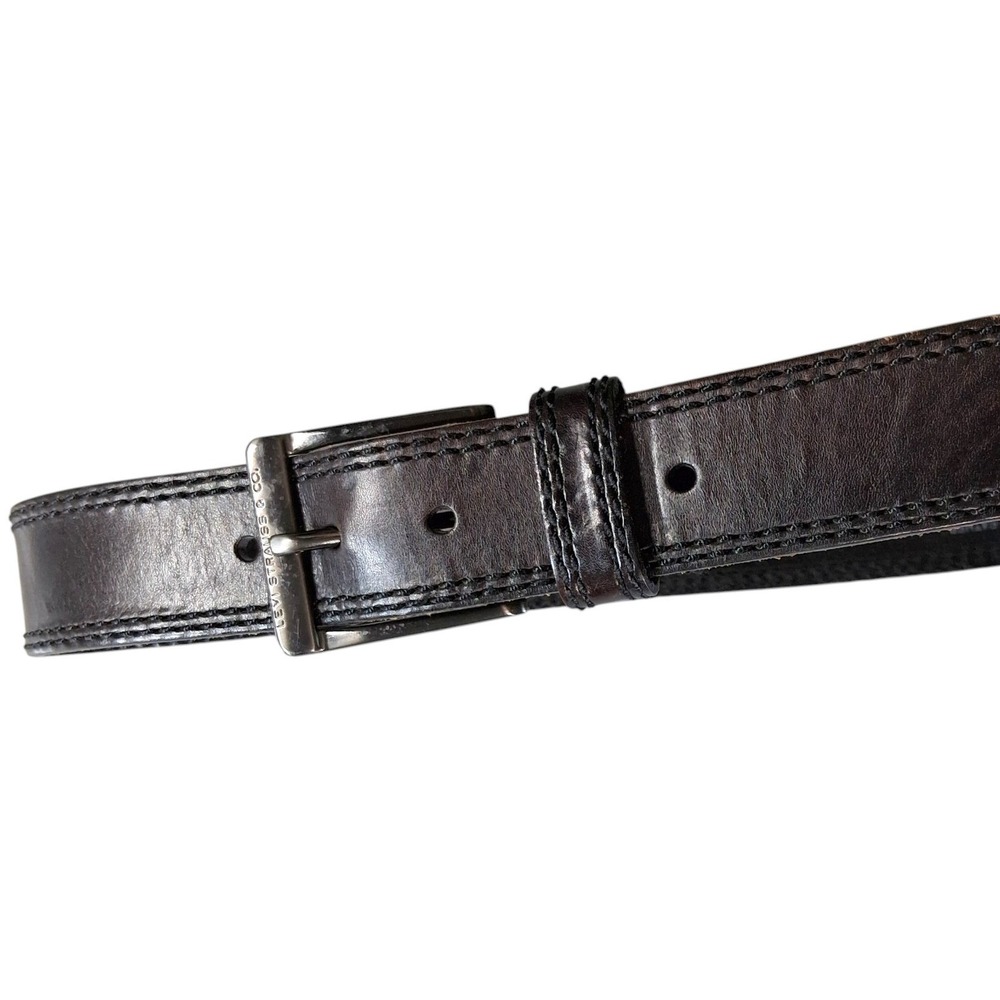 Levi's Leather Belt Mens 36 Dark Brown Casual Triple Stitch Full Grain